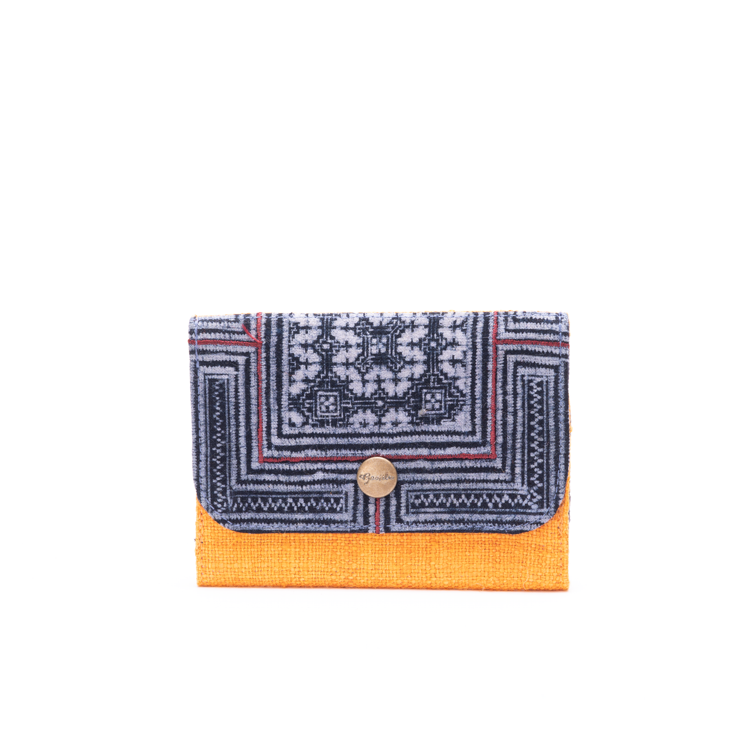 Orange Hemp card holder, Indigo Batik fabric