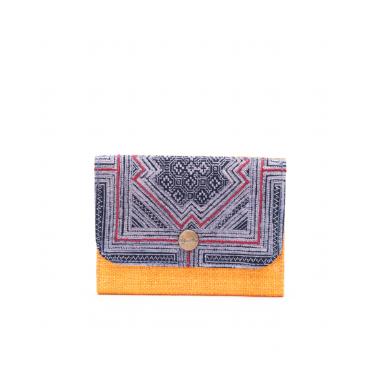 Orange Hemp card holder, Indigo Batik fabric