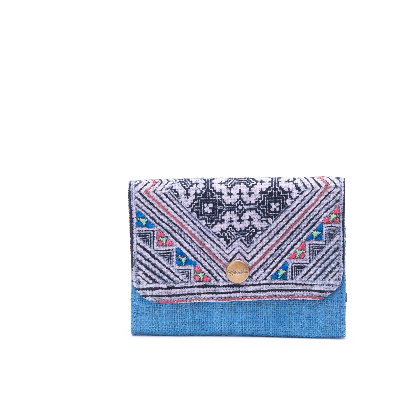 Blue Hemp card holder, Indigo Batik fabric