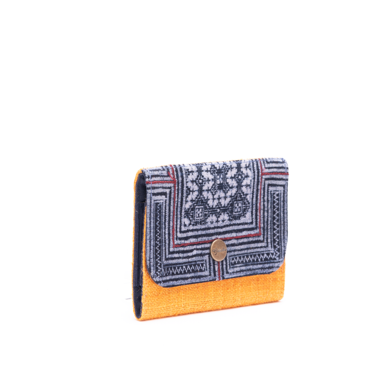 Orange Hemp card holder, Indigo Batik fabric