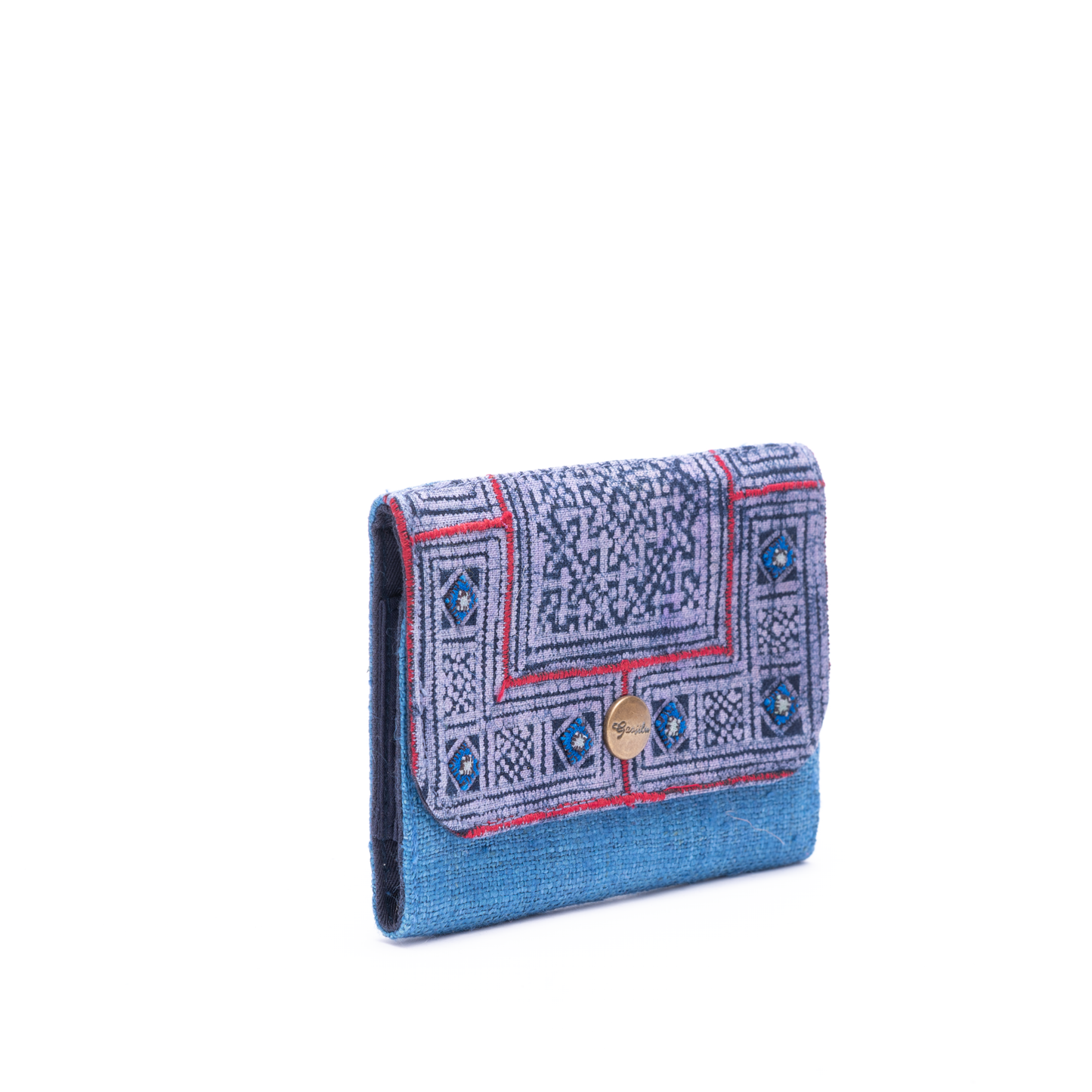 Blue Hemp card holder, Indigo Batik fabric