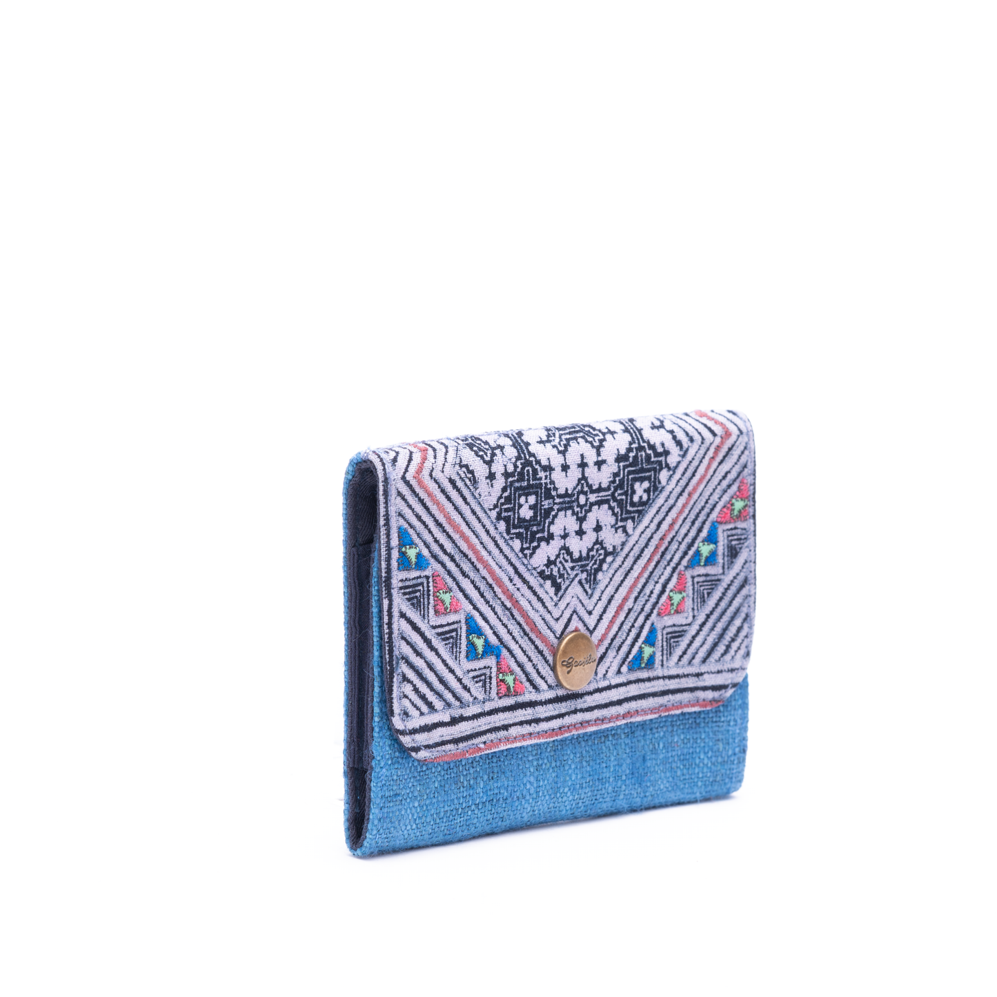 Blue Hemp card holder, Indigo Batik fabric