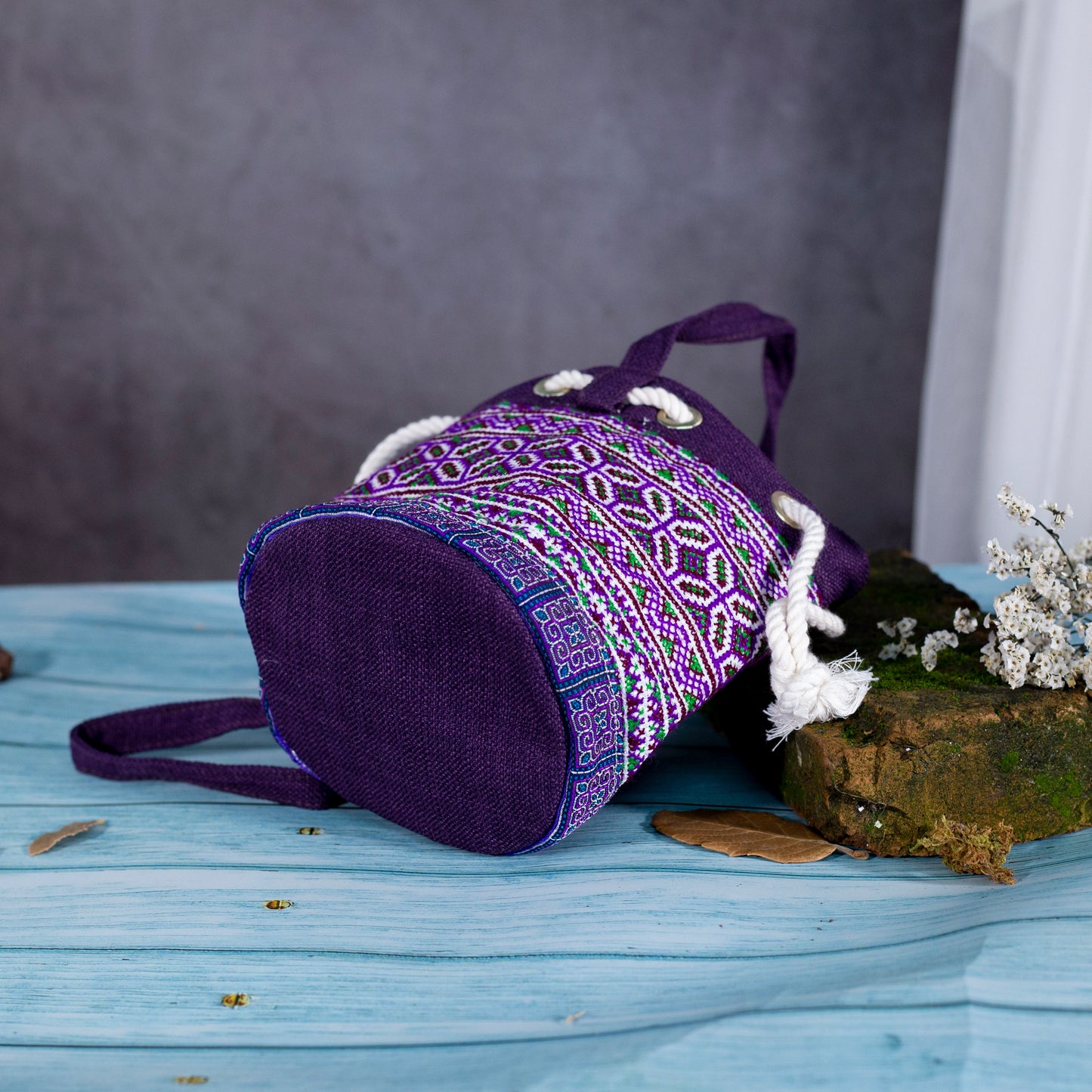 Mini cosmetic bag, purple embroidery