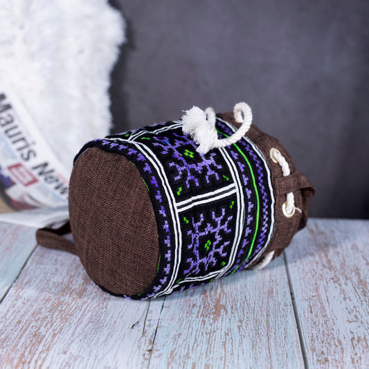 Mini cosmetic bag, purple embroidery, string to use as cross-shoulder bag