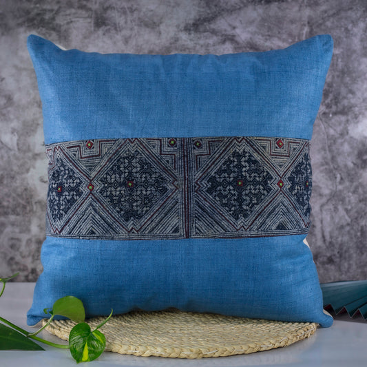 Hemp Cushion Cover, Indigo blue, H'mong vintage pattern