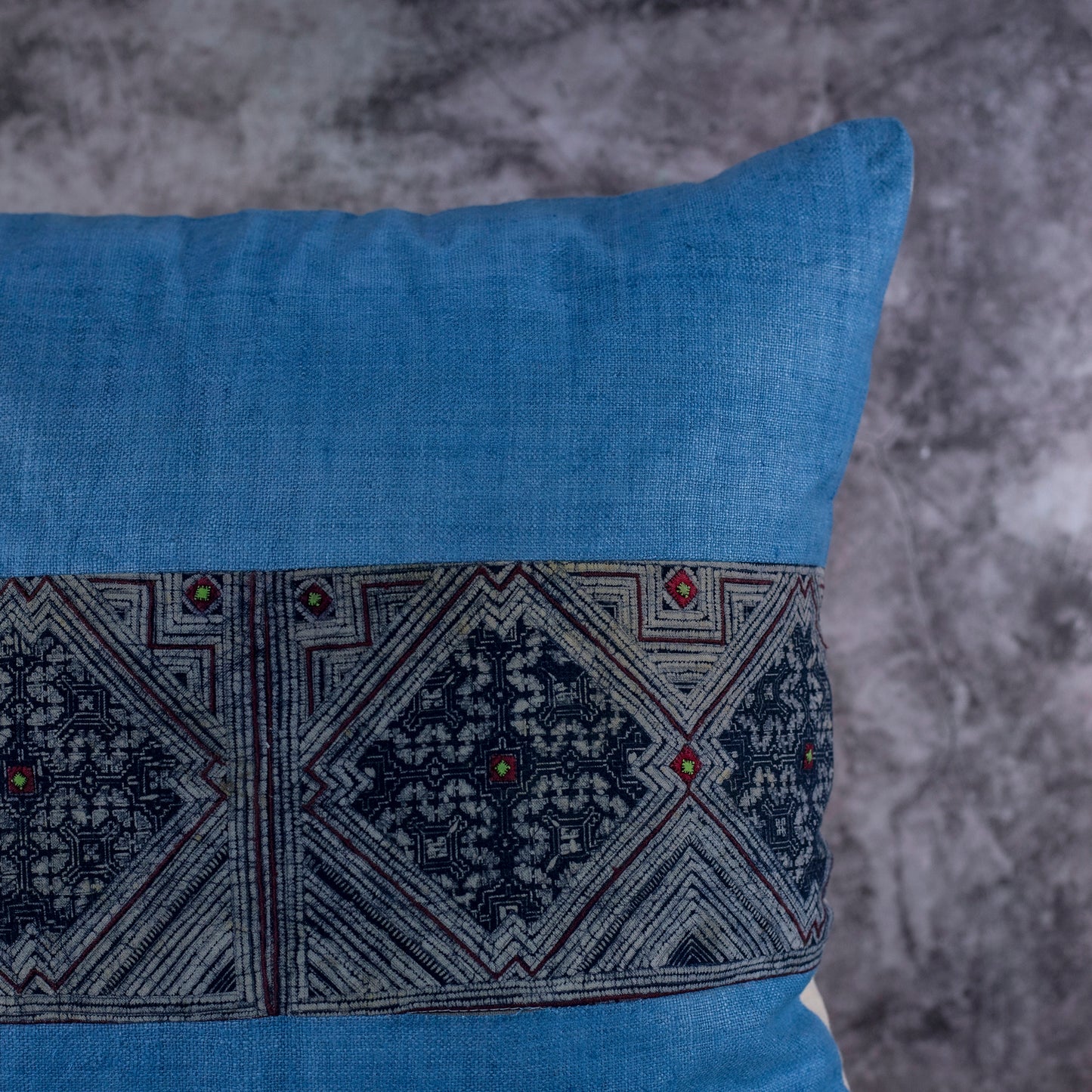 Hemp Cushion Cover, Indigo blue, H'mong vintage pattern