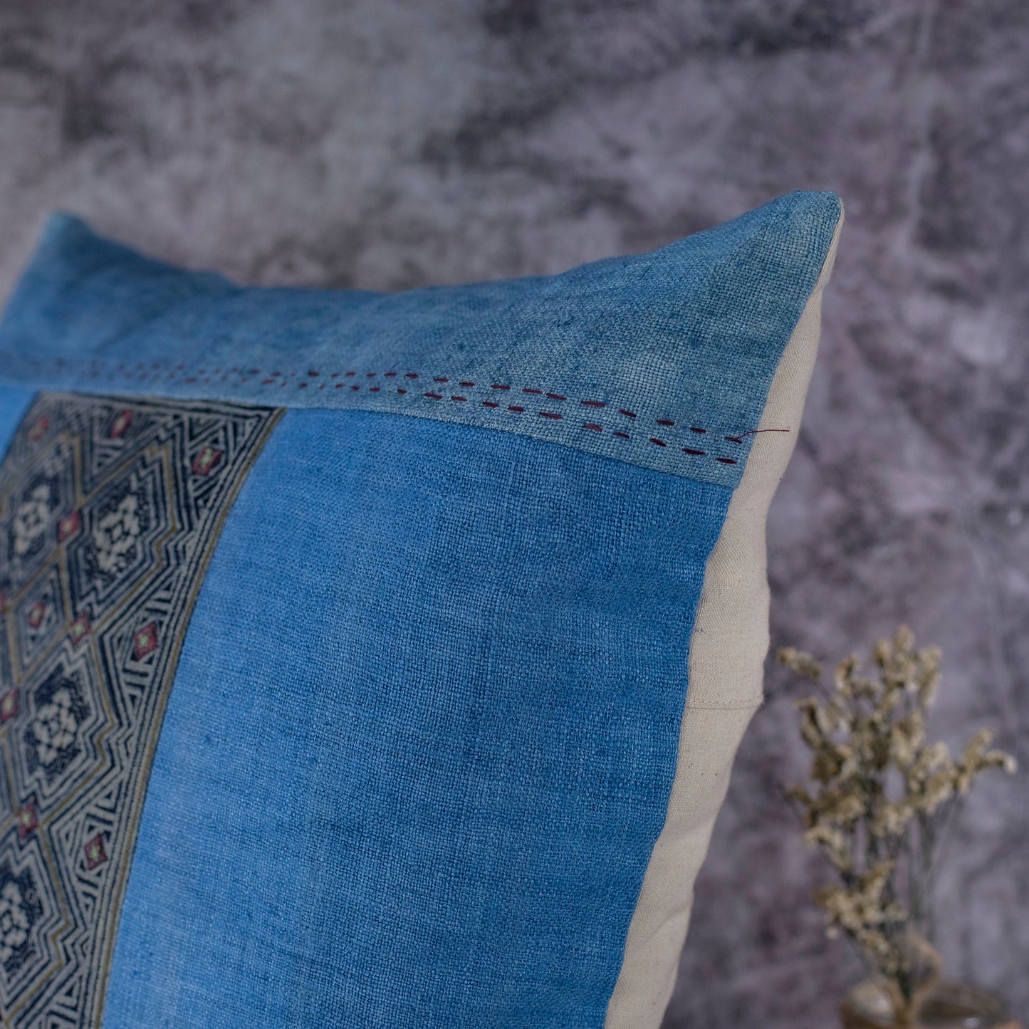 Indigo Hemp Cushion Cover, H'mong batik pattern