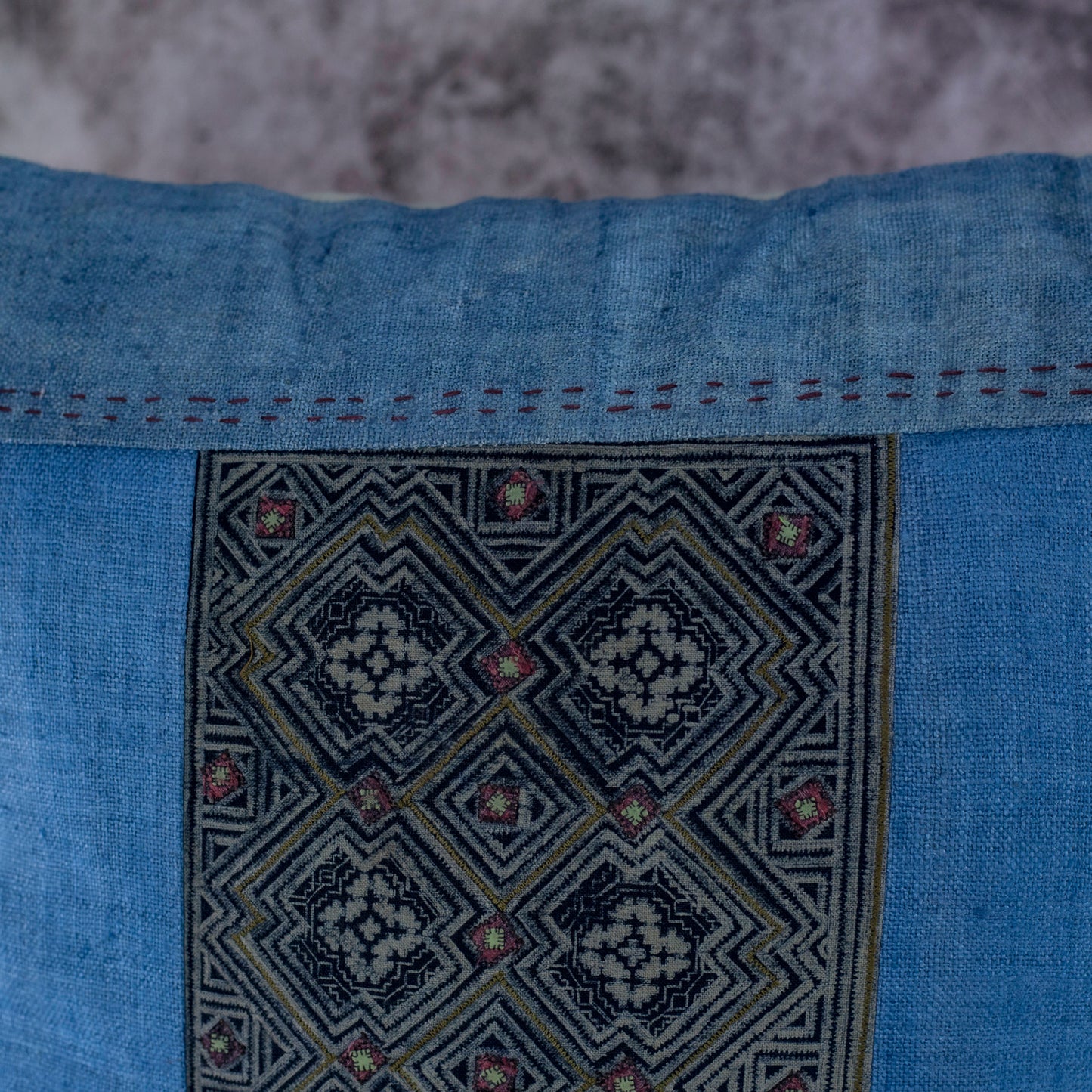 Indigo Hemp Cushion Cover, H'mong batik pattern