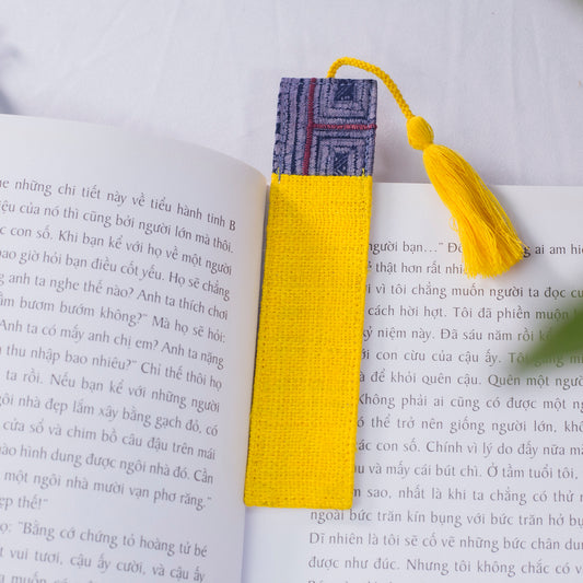 Hemp yellow bookmark with vintage batik patch