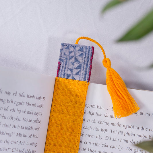 Hemp orange bookmark with vintage batik patch