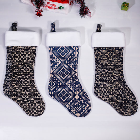 Christmas Stockings - Black and Blue embroidery