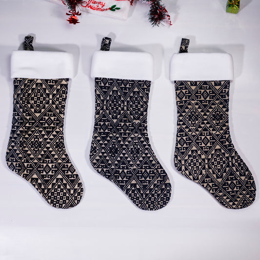 Christmas Stockings - Black and Blue embroidery