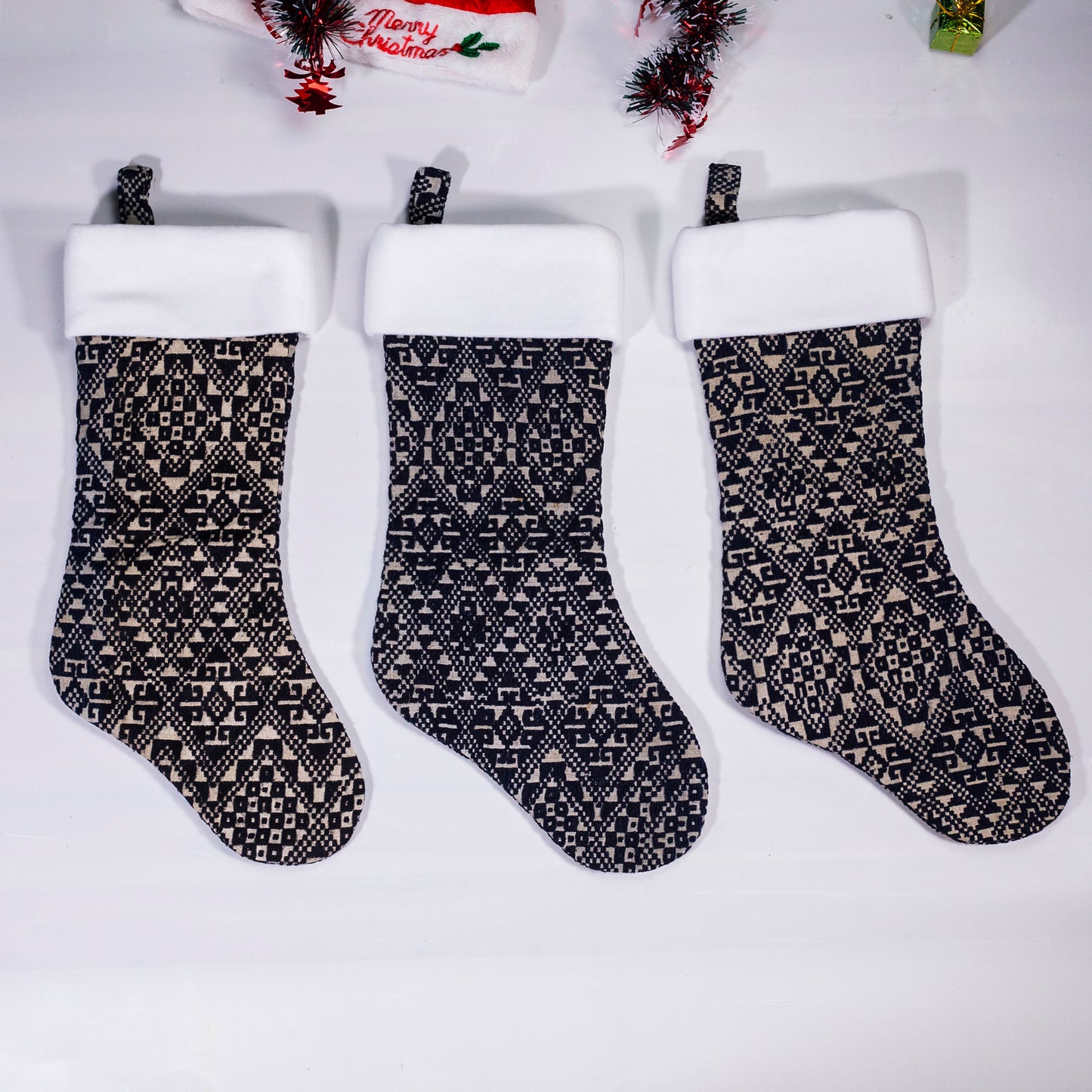 Christmas Stockings - Black and Blue embroidery