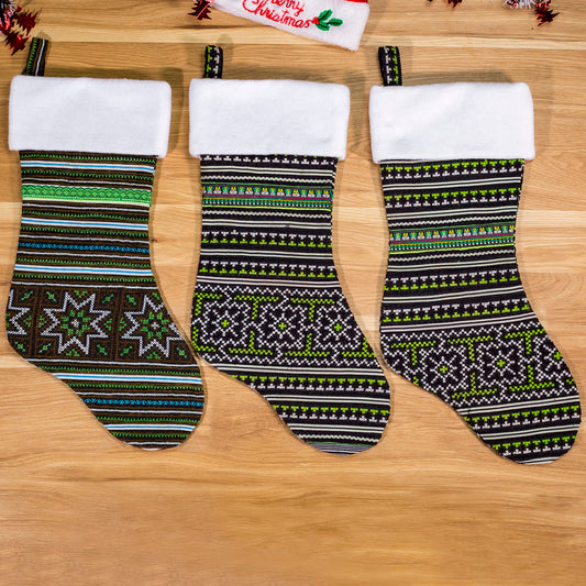 Christmas Stockings - Black and Green embroidery