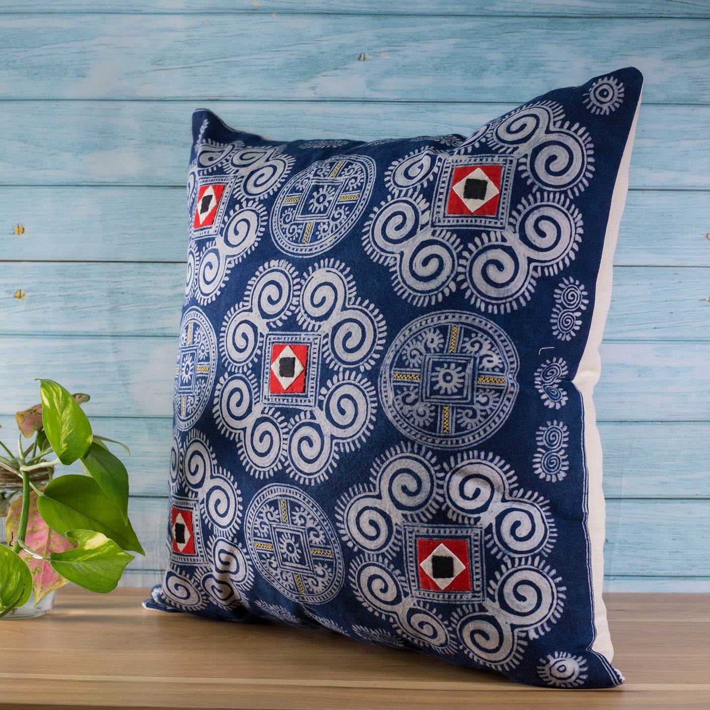 Batik Cushion Cover - H'mong pattern, hand-stitched fabric patch