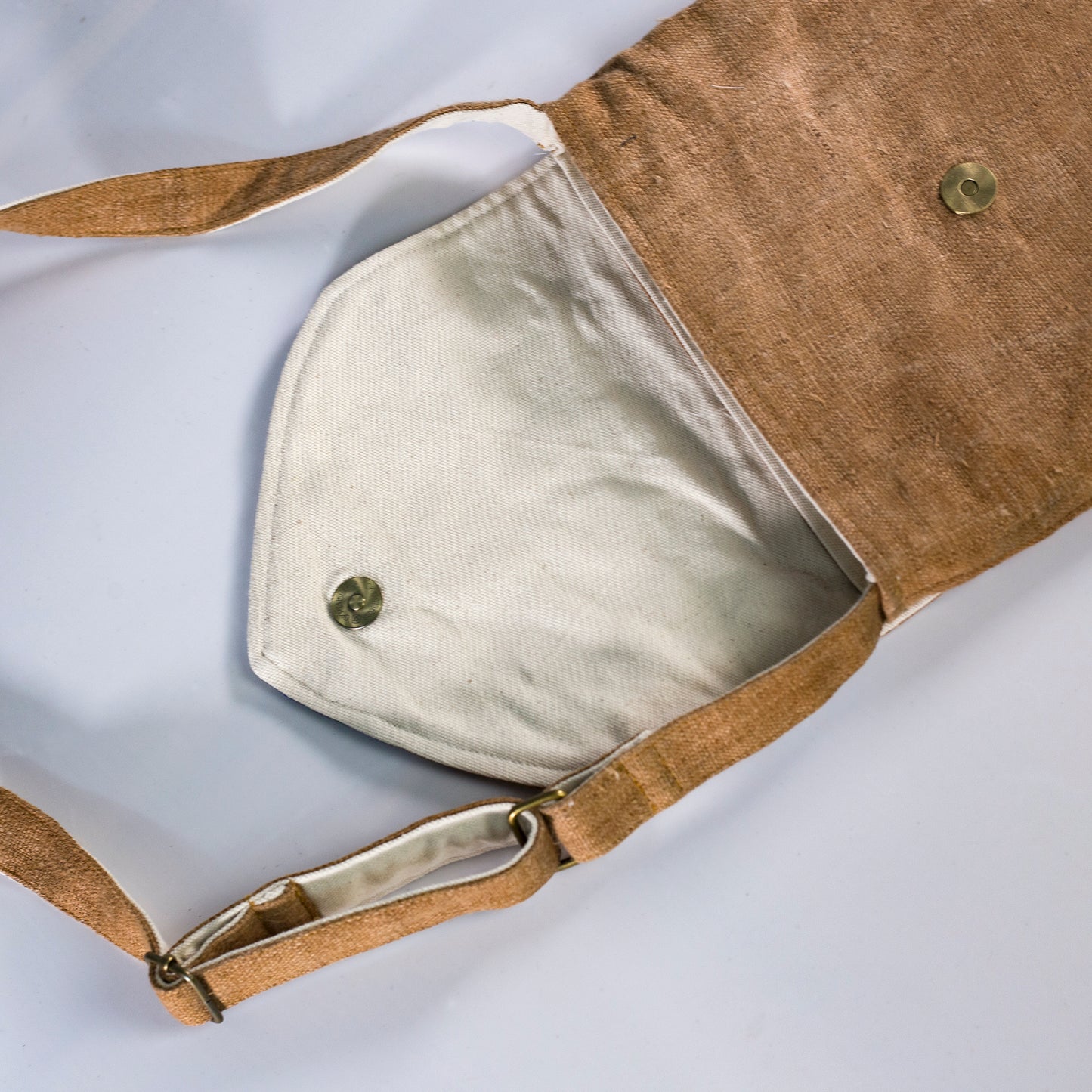 Purity Collection: Cross-body bag, natural hemp in BROWN with vintage patch