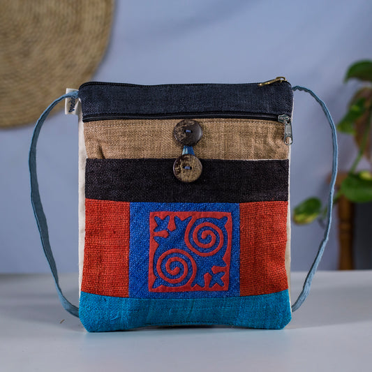 Unique Hemp cross shoulder bag, naturally dyed, mix colors, hand-embroidered