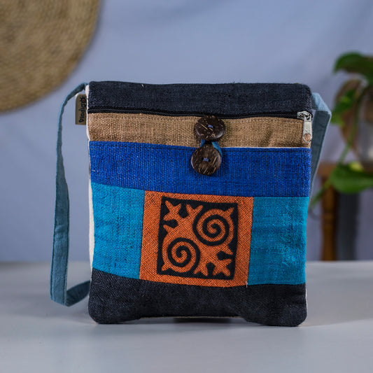 Unique Hemp cross shoulder bag, naturally dyed, mix colors, hand-embroidered