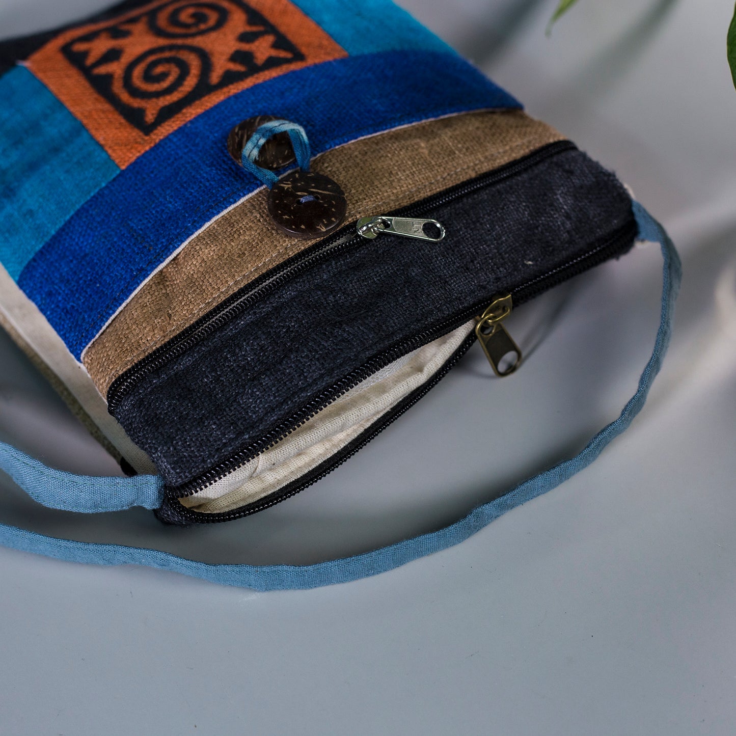 Unique Hemp cross shoulder bag, naturally dyed, mix colors, hand-embroidered