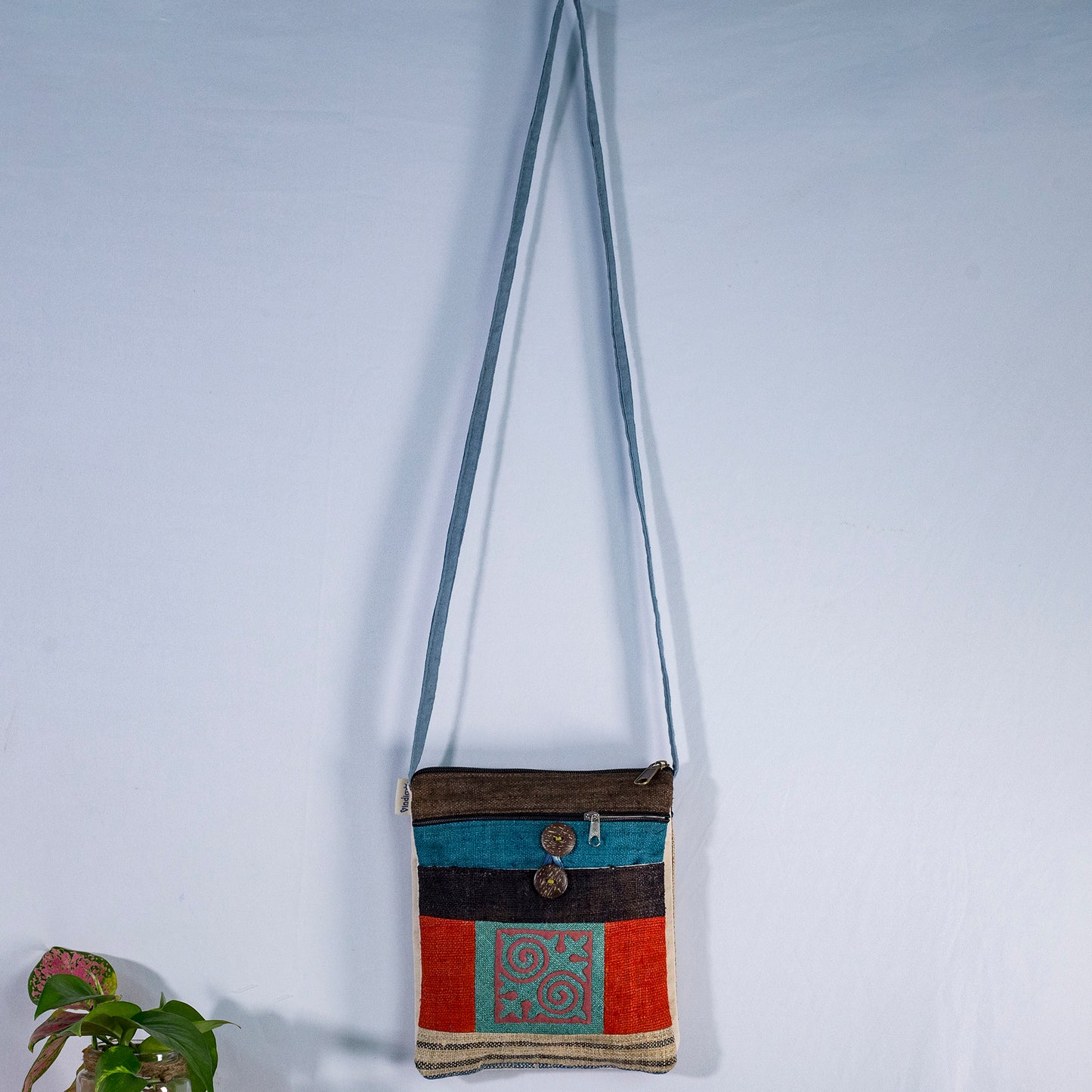 Unique Hemp cross shoulder bag, naturally dyed, mix colors, hand-embroidered