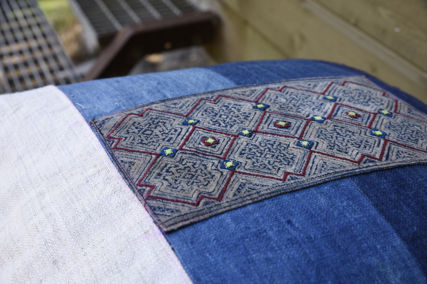 Indigo Hemp Cushion Cover, H'mong batik pattern