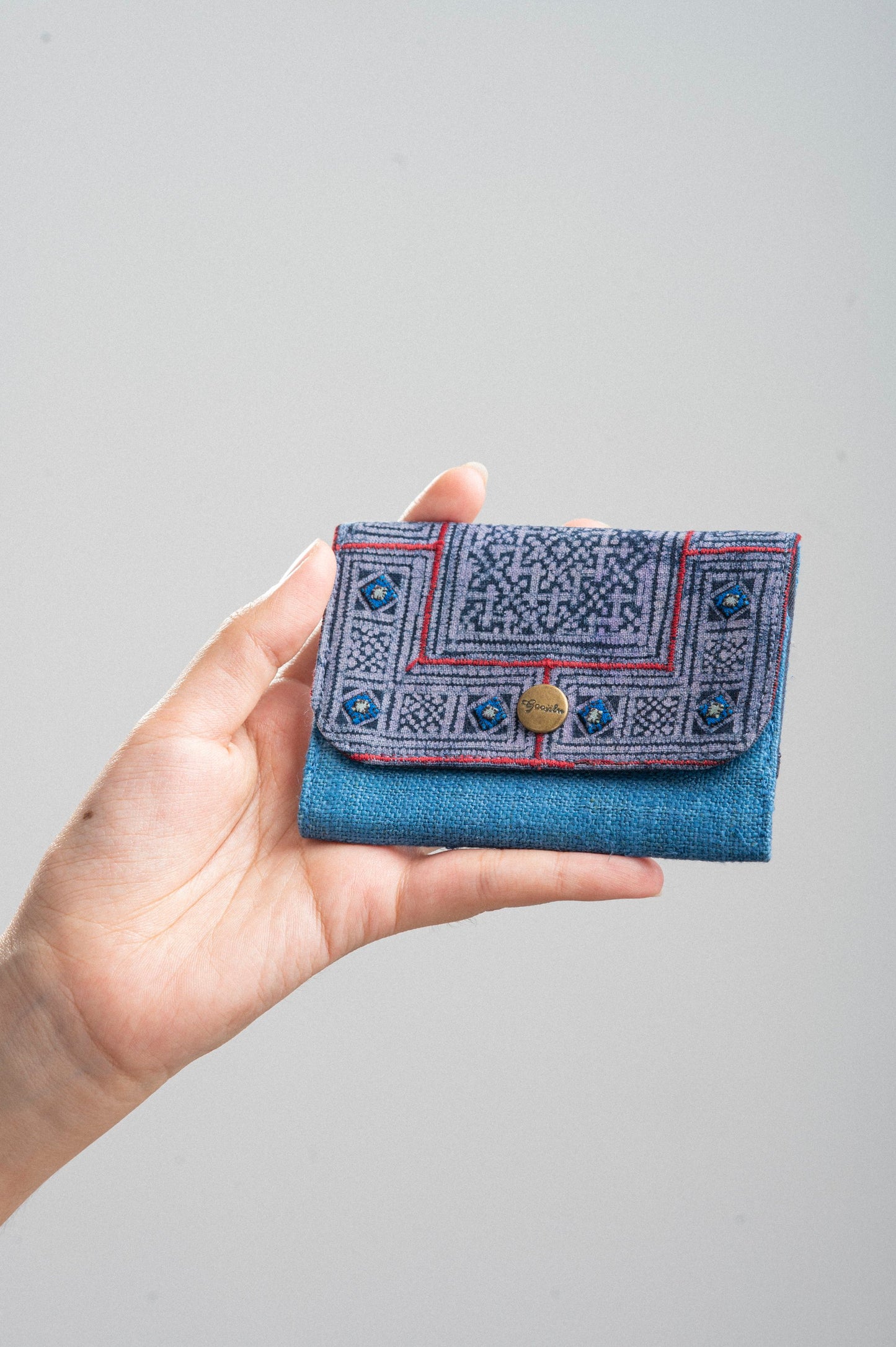 Blue Hemp card holder, Indigo Batik fabric